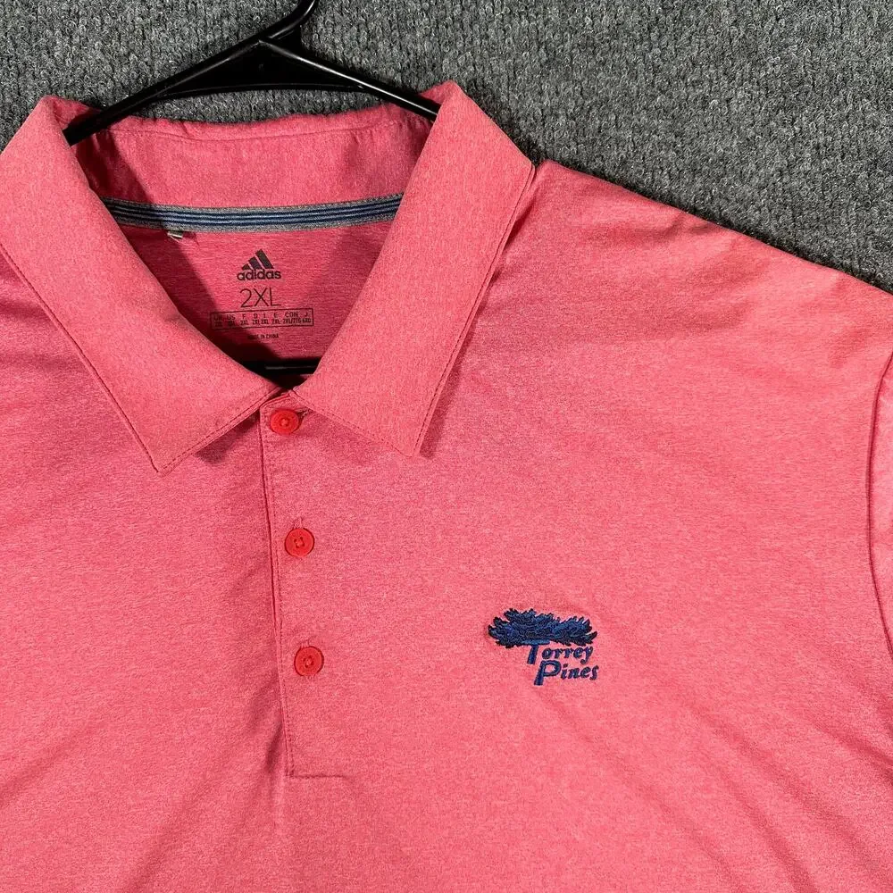 Adidas Mens 2XL Pink Heather Performance Golf Polo Torrey Pines Embroidered Logo